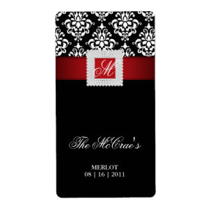 Elegant Xmas Wedding Wine Label Jewels Red Black