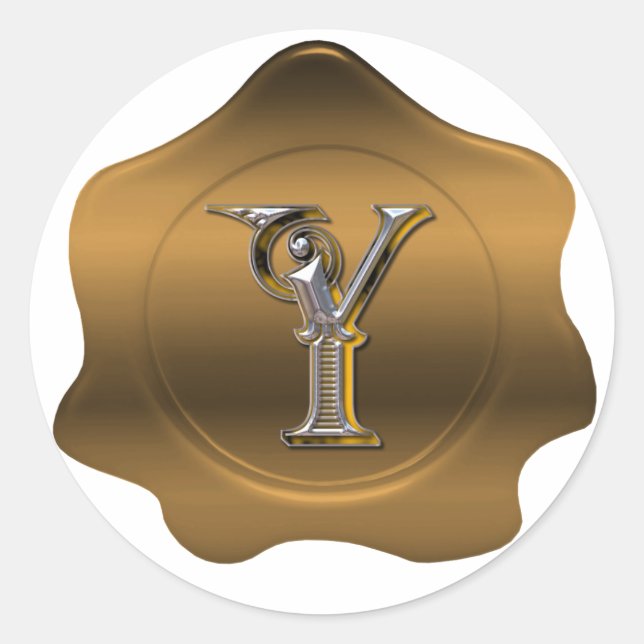Elegant Y Monogram Bronze Wax Seal Look Sticker (Front)