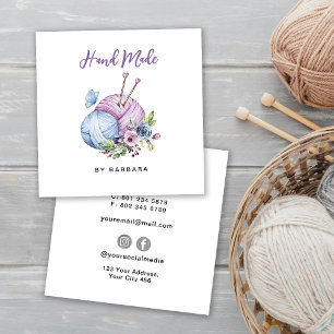 Elegant Yarn Knitting Needles Square Business Card