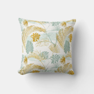 Elegant Yellow and Blue Leaves Pattern Cushion