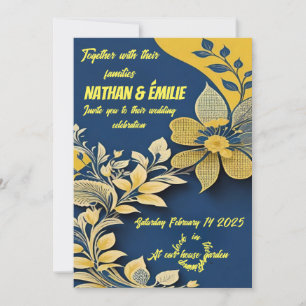Elegant yellow and blue wedding invitation