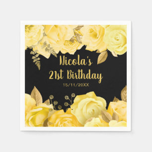 Elegant Yellow and Gold Flowers Birthday Party Napkin