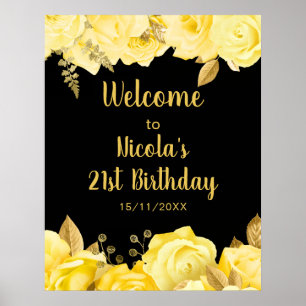 Elegant Yellow and Gold Flowers Birthday Party Poster