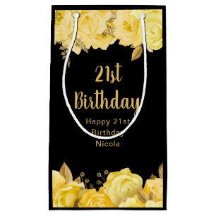 Elegant Yellow and Gold Flowers Birthday Party Small Gift Bag