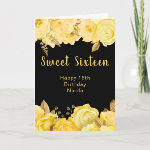 Elegant Yellow and Gold Flowers Sweet Sixteen Card