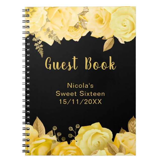 Elegant Yellow and Gold Flowers Sweet Sixteen  Notebook (Front)