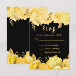 Elegant Yellow and Gold Flowers Sweet Sixteen RSVP Card