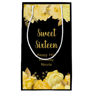 Elegant Yellow and Gold Flowers Sweet Sixteen Small Gift Bag