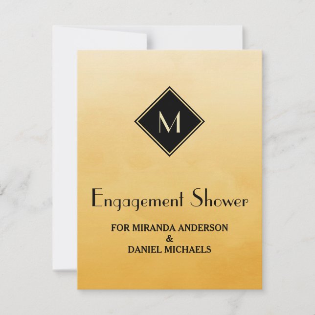 Elegant Yellow and Gold Monogram Engagement Shower Invitation (Front)