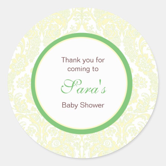Elegant Yellow and Green Damask Favour Sticker (Front)