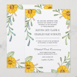 Elegant Yellow and Green Floral Watercolor Wedding Invitation