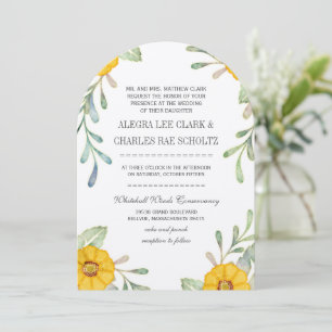 Elegant Yellow and Green Floral Watercolor Wedding Invitation