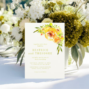 Elegant Yellow and Green Watercolor Floral Wedding Invitation