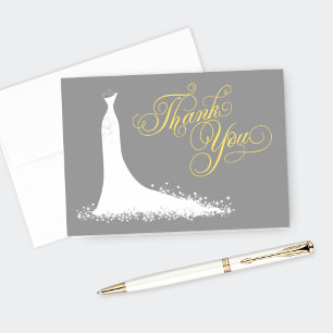 Elegant Yellow and Grey Wedding Gown Bridal Shower Thank You Card