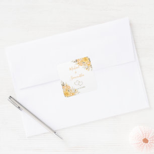 Elegant Yellow and Ivory Rose Wedding Square Sticker