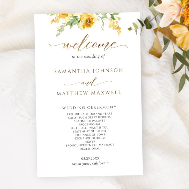 Elegant Yellow and Ochre Floral Wedding Program (Creator Uploaded)