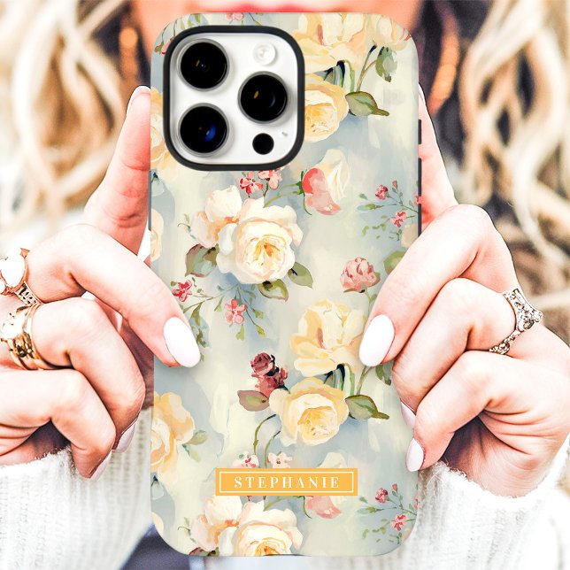Elegant Yellow and Peach Floral Name  Case-Mate iPhone Case (Creator Uploaded)