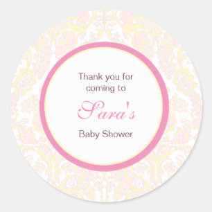 Elegant Yellow and Pink Damask Favour Sticker