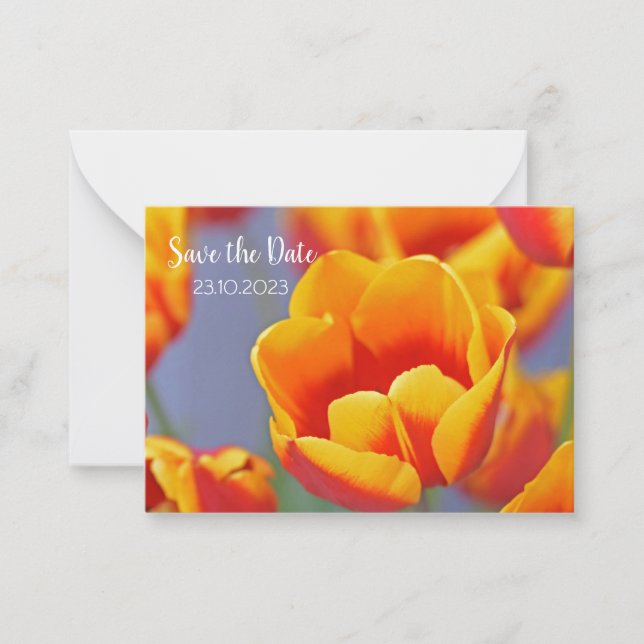 Elegant Yellow and Red Tulip Save the Date Card (Front)