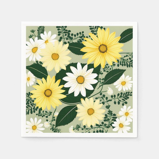 Elegant Yellow And White Daisies Flowers Napkin (Front)