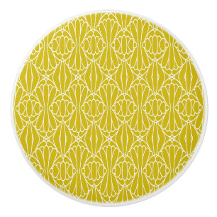 Elegant Yellow Art Deco Pattern with Diamond Motif Ceramic Knob