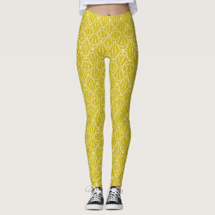 Elegant Yellow Art Deco Pattern with Diamond Motif Leggings