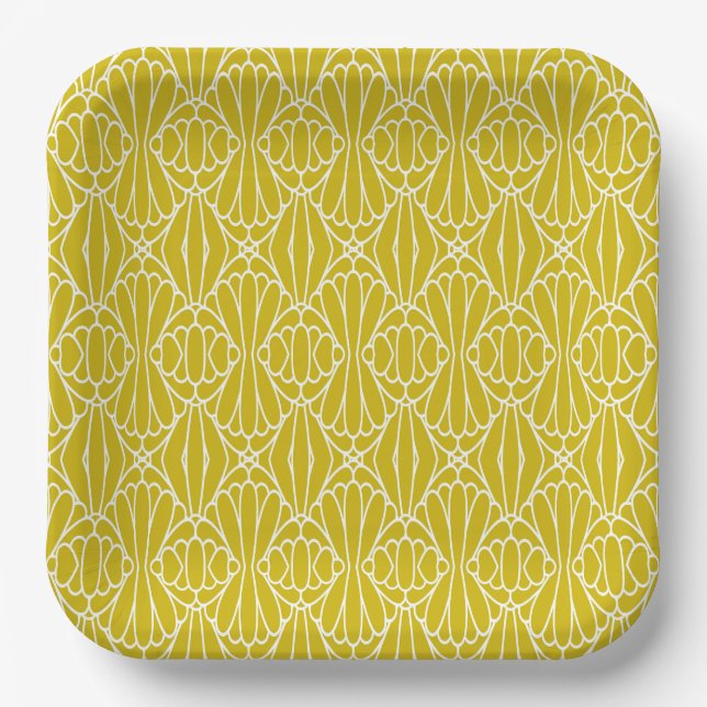 Elegant Yellow Art Deco Pattern with Diamond Motif Paper Plate (Front)