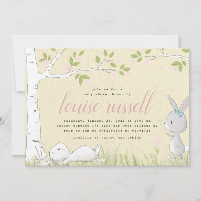 elegant yellow baby bunny baby shower invitation (Front)