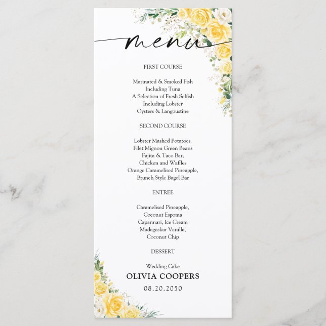 Elegant Yellow Baby Shower Menu (Front)