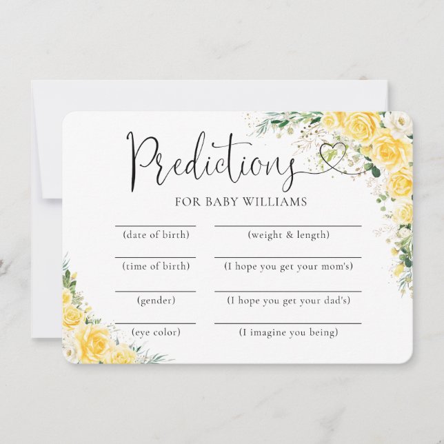 Elegant Yellow Baby Shower Predictions Card (Front)