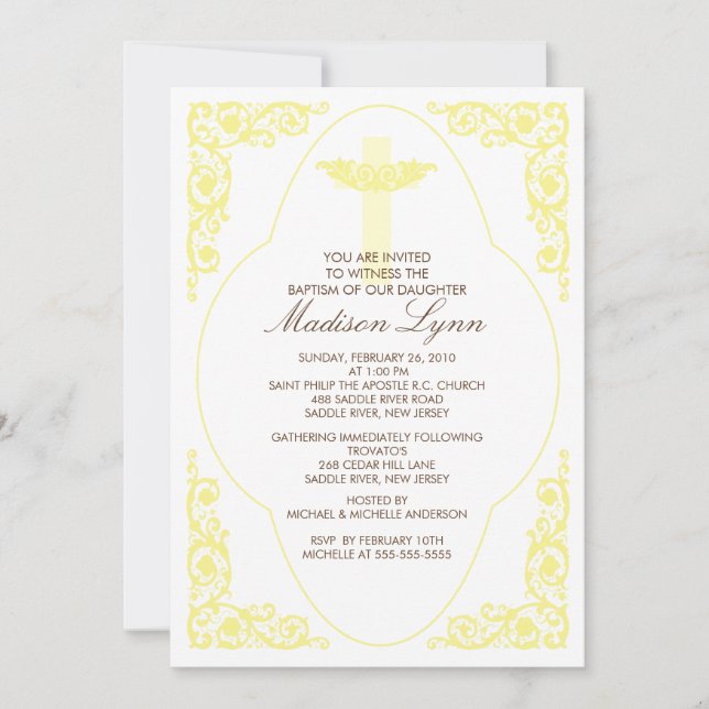 Elegant Yellow Baptism Invitation (Front)