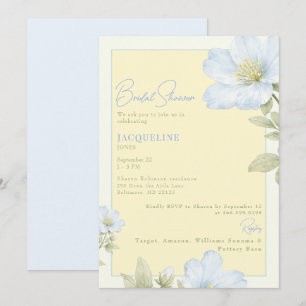 Elegant Yellow & Blue Floral Bridal Shower Invitation
