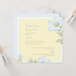 Elegant Yellow & Blue Floral Square Bridal Shower Invitation