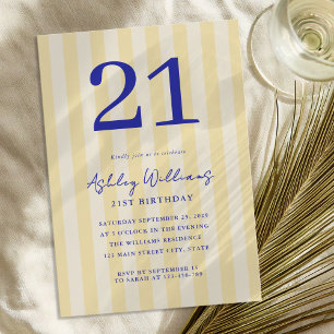 Elegant Yellow Blue Modern 21st Birthday Invitation