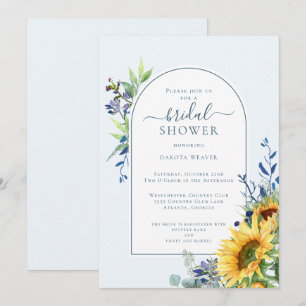 Elegant Yellow Blue Sunflower Bridal Shower Invitation