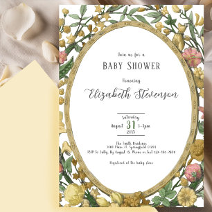 Elegant Yellow Botanical Floral Baby Shower Invitation