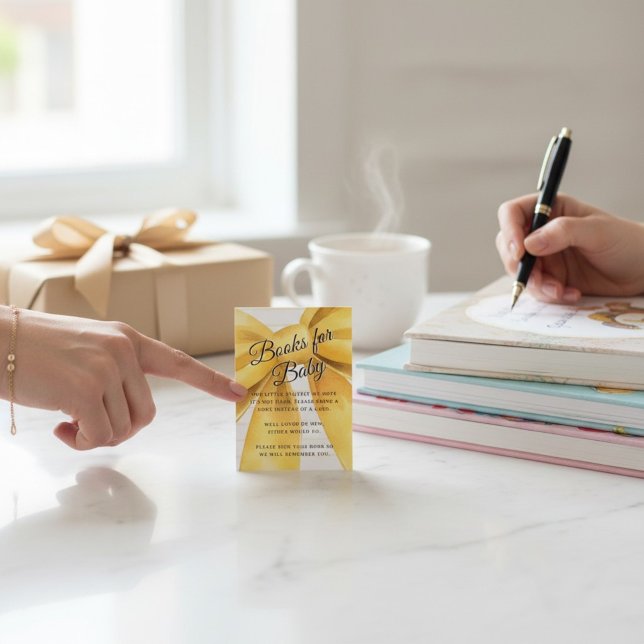 Elegant Yellow Bow Baby Shower Book Request Card (Creator Uploaded)