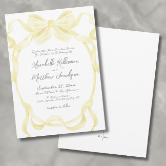 Elegant Yellow Bow Ribbons Whimsical Wedding Invitation