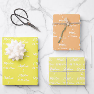 Elegant Yellow Bride Groom Names Weddings Wrapping Paper Sheet