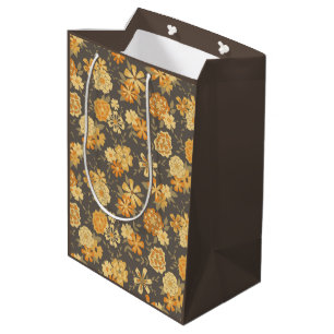 Elegant Yellow Brown Botanical Pattern Gift Medium Gift Bag
