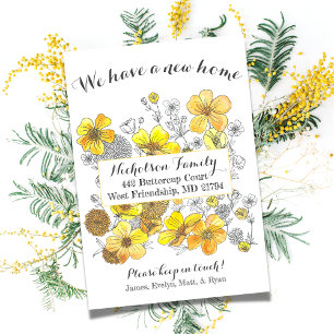 Elegant Yellow Buttercup Floral New Address Announcement