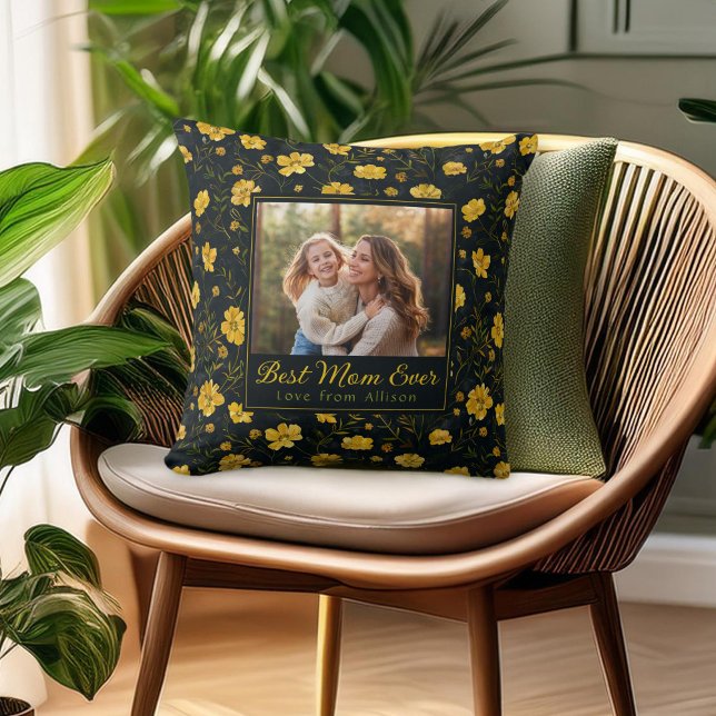 Elegant Yellow Buttercup Flower Mother's Day Photo Cushion (Creator Uploaded)