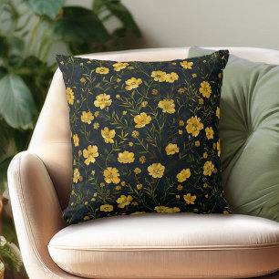 Elegant Yellow Buttercup Flower Pattern Cushion