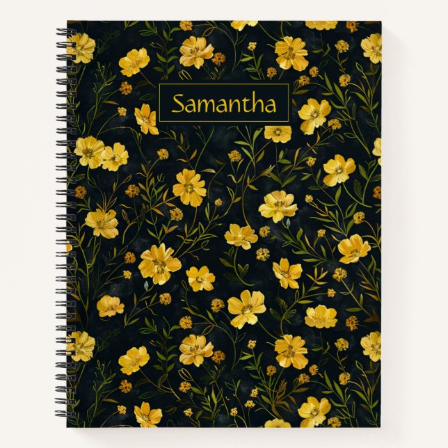 Elegant Yellow Buttercup Flower Pattern Notebook (Front)