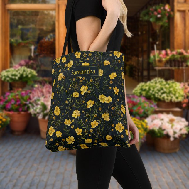 Elegant Yellow Buttercup Flower Pattern Tote Bag (Creator Uploaded)
