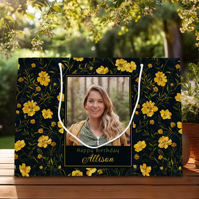 Elegant Yellow Buttercup Flower Photo Birthday Large Gift Bag (Creator Uploaded)