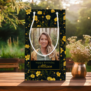 Elegant Yellow Buttercup Flower Photo Birthday Small Gift Bag