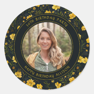 Elegant Yellow Buttercup Flowers Birthday Party Classic Round Sticker