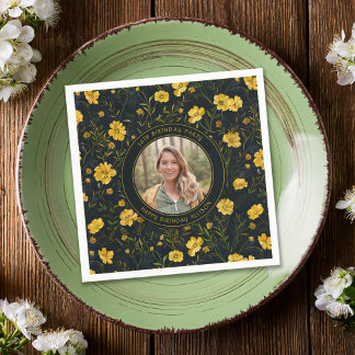 Elegant Yellow Buttercup Flowers Birthday Party Napkin