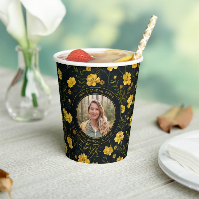 Elegant Yellow Buttercup Flowers Birthday Party Paper Cups (Insitu)